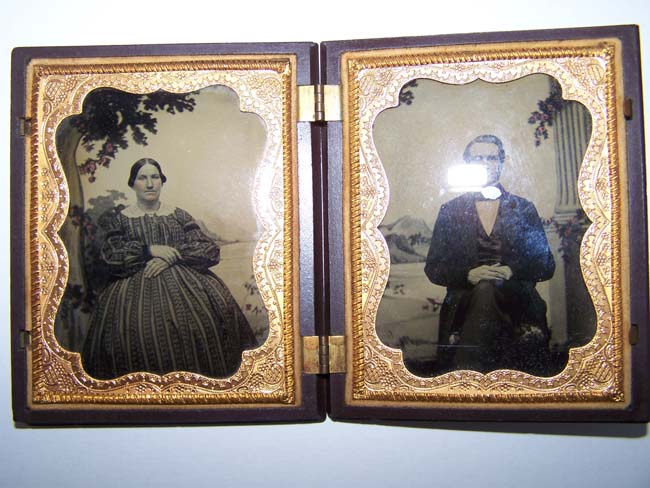 A Civil War era Ambrotype 'Gutta Purcha cased Double' Photo of a Gentleman and his Wife circa 1860.
